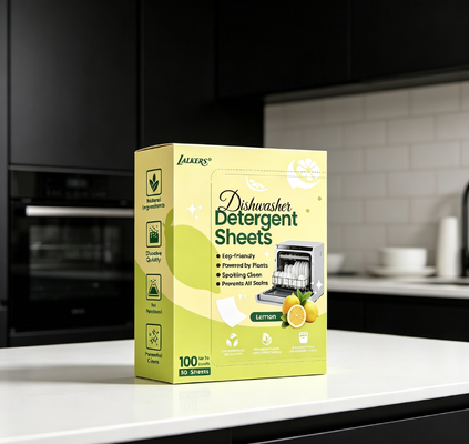 Biodegradable Dishwashing Sheets with Plant Based Surfactant in Zero Plastic Packaging